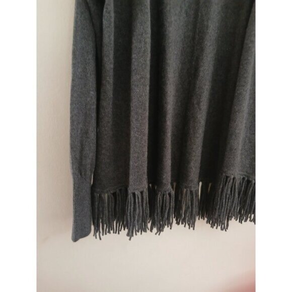 PLY Cashmere Fringe Cardigan XL Sweater Open Front Gray Minimalist Boho Luxe New - Picture 3 of 5